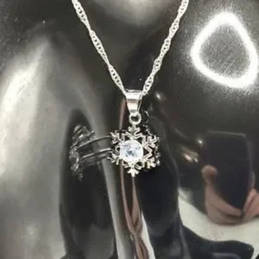 925 Silver Necklace W/ Snowflake Winter CZ Gemstone Birthday Anniversary Gift